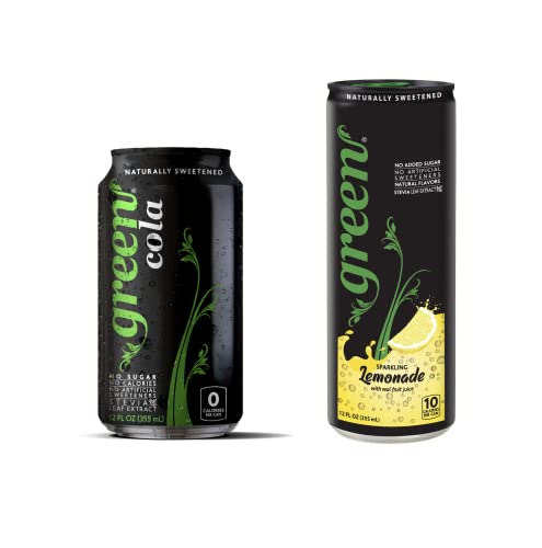 Green Cola 12Fl Oz 8Ct & Green Lemonade 12 Fl Oz 6Ct - No Sugar Added, Naturally Sweetened With 100% Stevia Leaf Extract, Keto Friendly Carbonated Soft Drink 14Ct Bundle #TOP11