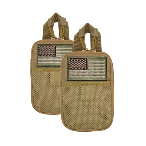 Shiyueshiri edc pouch edc bag men,molle pouch tactical pouch,small molle bag tactical bag,,belt pouch ,sports travel hiking waterproof bag American flag embroidery patch (khaki 2 pack) (Bag0001)