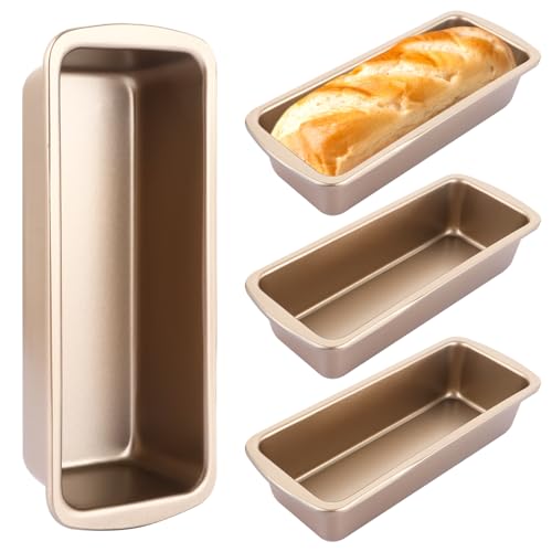 VIDETOL 4 Pcs Loaf Tin, Rectangular Bread Baking Tin, Gold Carbon Steel Loaf Pan Bread Mold for Homemade Baking, Easy to Clean