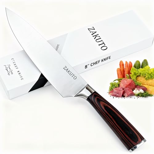 ZAKUTO Japanese Chef Knife 8 Inch – Premium High Carbon Stainless Steel Kitchen Knife, Razor Sharp Gyuto Chef Knife with Pakkawood Handle & Gift Box, Perfect Gifts for Men, Women, Home Cooks