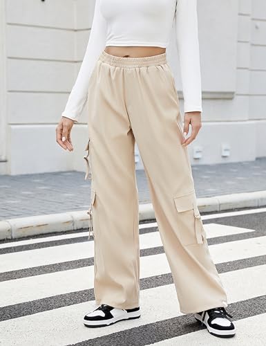 Blooming Jelly Women's Cargo Pants Y2K High Waist Parachute Pants Straight Wide Leg Baggy Pants with Multiple Pockets2