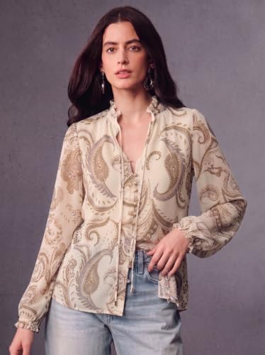 Image of Women Georgette Regular Fit Shirt ||Women Top || Cecily Paisley-Trim Button-Front Shirt (S-01-04)