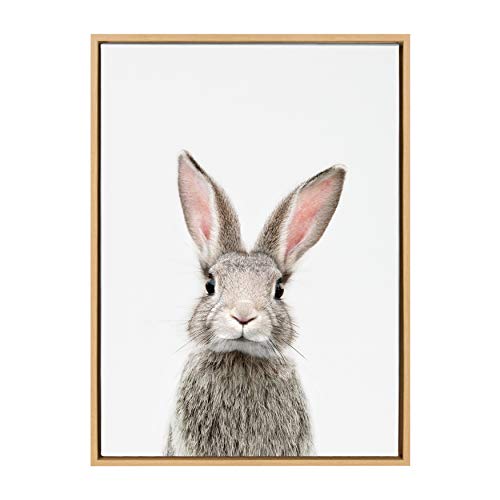 Image of Kate and Laurel Sylvie Female Baby Bunny Rabbit Animal Print Portrait Framed Canvas Wall Art by Amy Peterson, 23x33 Natural