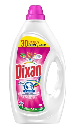 Dixan Gel Adiós al Separar Total 4+1, Detergente Líquido para Lavadora 30 Lavados, jabón líquido para la ropa de color. Limpieza, luminosidad, frescor y sostenibilidad