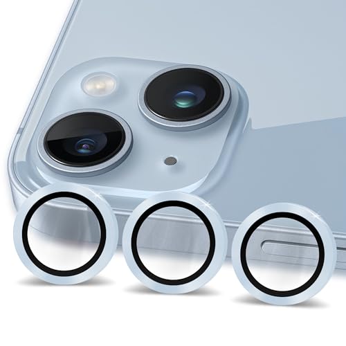 Image of ArmourPro Premium Camera Lens Protector Tempered Glass Compatible For iPhone 14 Plus and iPhone 14 Tough HD Individual Aluminum Alloy Rings 9H Camera Cover , Scratch-Resistant,Camera Lens Protection| Blue