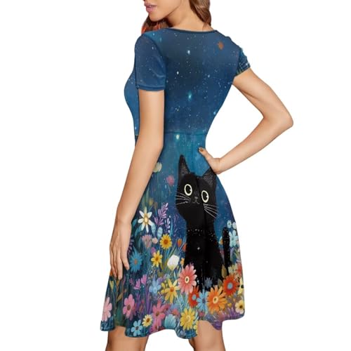 Image of AFPANQZ Womens Casual Summer Lightweight Vintage Dress Short Sleeve Midi Dress Knee-Long Luxury Formal Dress