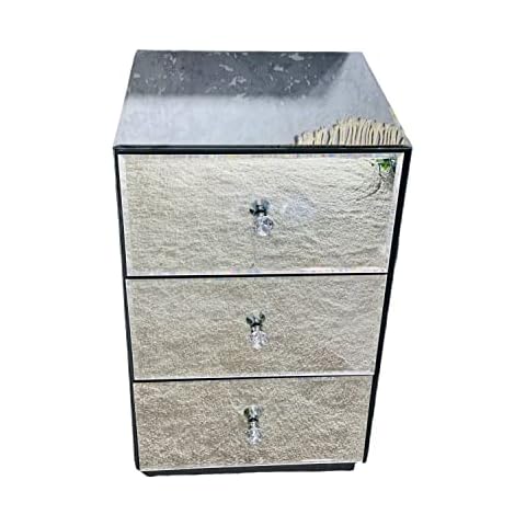WHATSIZE ENTERPRISE - Mirrored Three Drawer Bedside Table And Chest Of Drawers - Crystal Handles - Perfect for Home & Office - 40 x 41.5 x 64 Centimetres Cover