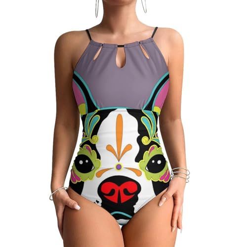 Maillot de bain 1 pièce ventre plat galbant à motif chien coloré