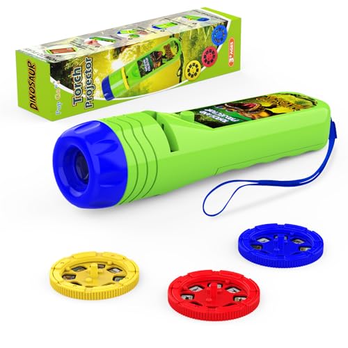 Pup Go Projektor Taschenlampe Dinosaurier für Kinder ab 3+ Jahren, Weihnachtsgeschenke & Nikolaus Geschenke für Jungen, 3 Disks 24 Bilder, Geschichte Diashow Beamer,Dinosaurier Spielzeug