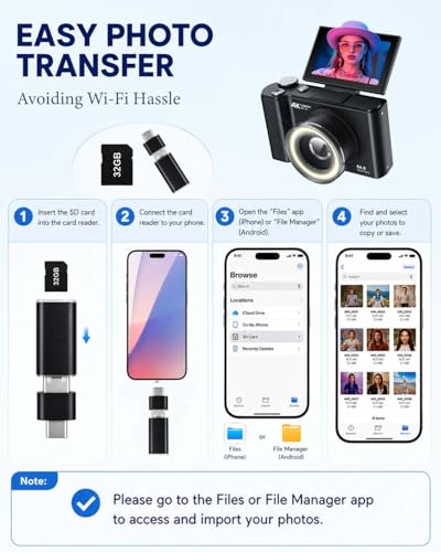 Image of W & O Digital Camera for Teens,Y2K CCD Digital Camera with 32G SD Card,180 Flip Screen Camera for Photography Vlogging with Fill Light, Point and Shoot Digital Cameras for Beginner(Black)