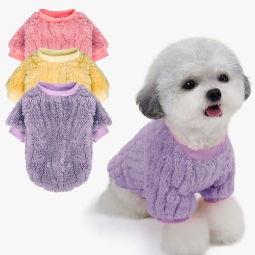 Image of FabriCastle Dog Sweater, 3-Pack Dog Clothes & Coat, Pet Jacket for Small or Medium Dogs Boy or Girl, Soft and Warm Cat Sweaters Doggy Apparel Costumes Christmas (Lavender,Pink,Butter Yellow, X-Large)