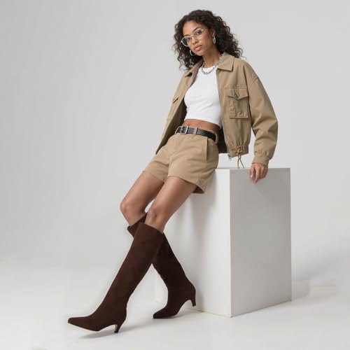 Image of Modatope Knee High Boots Women Square Toe Kitten Heel Tall Boots