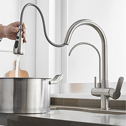 Grifo de cocina de 3 vías negro cepillado con ducha extraíble para agua pura 2