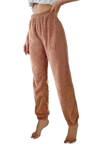 Image of KOTTY Women's Plush Coral Fabric Tapered Fit Pant - Warm Winter Wear with Soft Fuzzy Texture