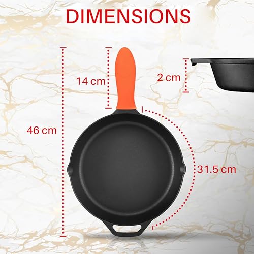 NutriChef Cast Iron Skillet Pan w/ Lid, Pre Seasoned Cast Iron Pan, Cast Iron Frying Pans Nonstick, Oven Safe Cookware w/ Silicone Handle, Drip Spout, Indoor/Outdoor Use, For Induction & All Cooktops - Image 3