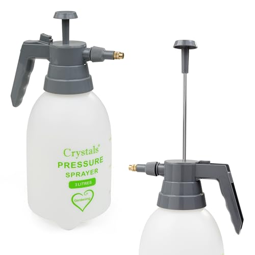 Crystals 3L Garden Pressure Sprayer – Handheld Pump Action Portable Spray Bottle with Adjustable Nozzle for Weed Killer, Fertiliser, Heavy Duty Chemical Sprayer for Outdoor Use, Watering & Cleaning
