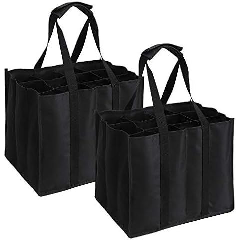 Tebery 2 Set of 12 Bottle Bags, Bottle Bag for 12 x 1.5 Litre Bottles, Carry Bag with Dividers, 26 x 26 x 28 cm, Black Cover