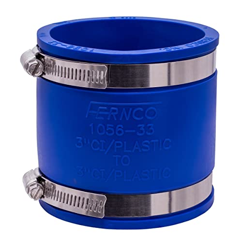 Fernco 1056-33 3-In. Flexible Pvc Pipe Coupling For Cast Iron And Plastic Plumbing Connections In Blue #TOP15