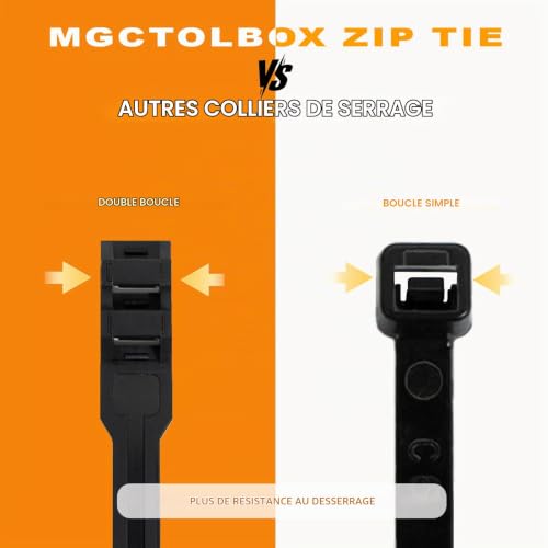 MgcTolBox 9 * 260mm Double Verrou Serre Cable Noirs 100 Pièces Durable Résistant au UV Attache Cable Résistance à La Traction 90 KG Pour Cable Management, Famille DIY, Bricolage, Atelier, Jardinage – vue 5