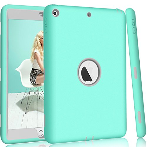 Hocase Compatible with iPad 5th/6th Generation Case, High-Impact Shock Absorbent Dual Layer Silicone+Hard PC Bumper Protective Case - Teal/Grey