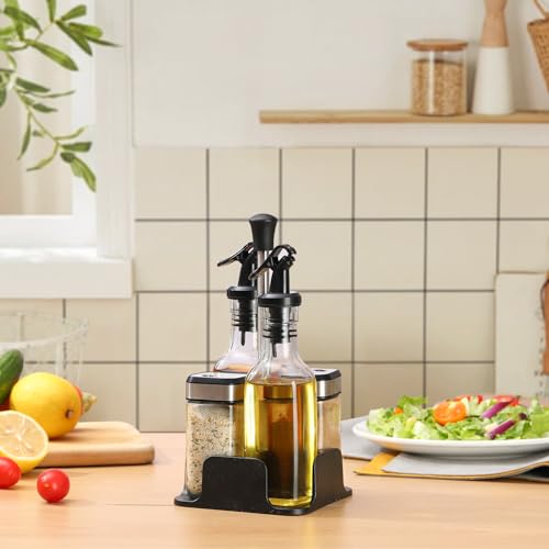 Miniatura 8 de Friberg Set De Aceite Y Vinagre, Set De Sal Y Pimienta, Vinagreras Y Aceiteras De Mesa Con Soporte 2 Botellas De Aceitera Y Vinagre De 200 Ml, 2 Tarros De Condimento De 120 Ml Con Tapas
