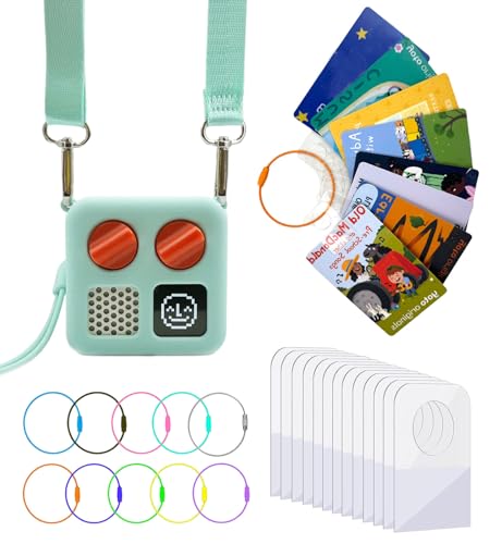 Image of Silicone Case for Yoto Mini and Card Holder for Yoto Cards, Protective Silicone Adventure Jacket with Shoulder Strap, 200 PCS Tabs 10 Loops Kids Travel Carrier of Yoto Accessories, Aqua