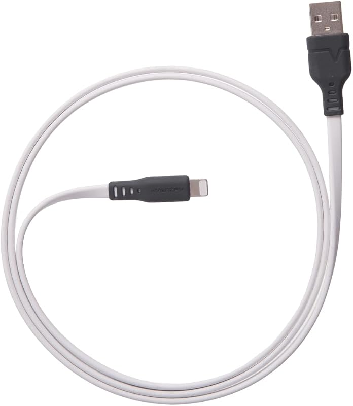 Ventev Cable plano USB-A a Apple Lightning de alta velocidad sin enredos para iPhone 1-14, AirPods, iPads y más dispositivos (3 pies, blanco)