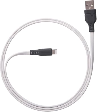 Ventev USB-A to Apple Lightning High-Speed Tangle-Free Flat Cable for iPhone 1-14, AirPods, iPads and More Devices 3 Foot, White