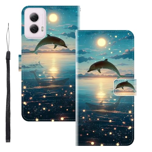 WUACYEAMING for MOTO G POWER 5G 2024 Case Wallet,Flip Phone Case Wallet Cover Animal Pattern Cute Design with Card Slot Holder Kickstand Magnetic Closure Leather dolphin