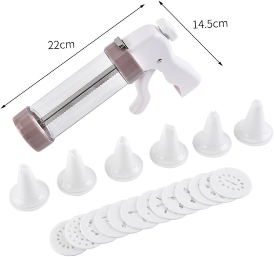 Manual Cookie Piping Presser Kit Plastic Biscuit Maker for Baking Dessert Decorating Tools Includes Multiple Nozzles for Home Baking White