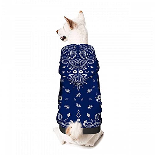 WONDERTIFY Blue Paisley Pet Hoodie Bandana Border Floral Dog Cat Clothes Sweaters with Hat Coat Jacket Fashion Outfit for Puppy S