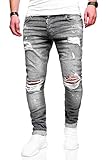 behype. Herren Destroyed Stretch Jeans-Hose Used Slim-Fit 80-2369 Grau W32/L32