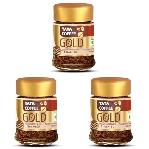 Image of Tata Coffee Gold Tiramisu Flavoured Soluble Coffee Powder, 25g, Enjoy Hot or Cold, Perfect For Espresso, Latte, Cappuccino, Strong Taste & Rich Aroma (Pack of 3)