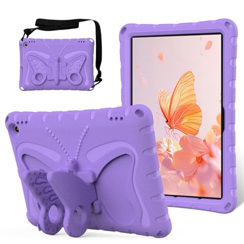 Funda para tablet Kindle Fire HD 10, ligera, a prueba de golpes, funda de espuma EVA con correa para el hombro y funda con soporte para niños y niñas (morado)