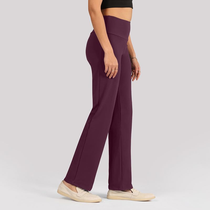 Image of BlissClub Ultimate Straight Pants Trousers for Women with High Waist, Formal Pant for Women Office Wear with Wide Waistband