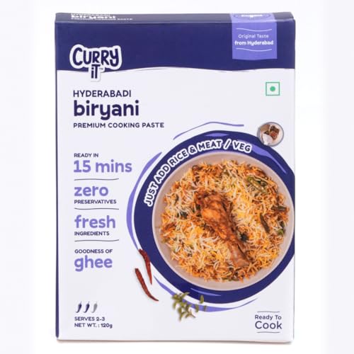 Image of CURRYiT Hyderabadi Biryani Cooking Paste | Ready to Cook in 15 Minutes | No Preservatives | Made with Ghee | Authentic Restaurant Style Biryani Masala | Just Add Rice & Meat or Veg | 120g