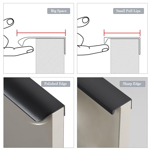 JOOJA 5 Pack Modern Style Finger Edge Pull Furniture Drawer Handles Hidden Cabinet Kitchen Drawer Handles Knobs, Black 300(256) mm - image 4