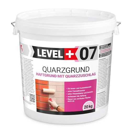 LEVEL PLUS 07 - Imprimación de cuarzo de 20 kg, imprimación blanca con arena de cuarzo para yeso de hormigón, imprimación para uso en interiores y exteriores, secado rápido y resistente a las heladas