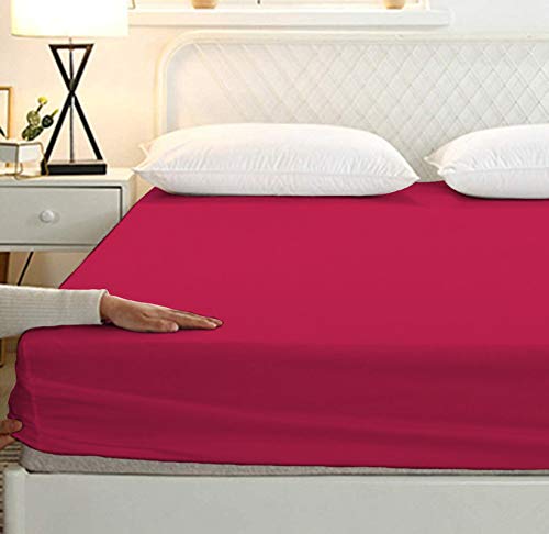 Image of Sweet Dream's 750 Collection Egyptian Cotton Fitted Bedsheet 4 to 12 Inch Matress 15 inch Drop Emperror King Size Bed (84x84) Inches (7 by 7) Feet + 2 Pillow Covers (18x28), Hot Pink