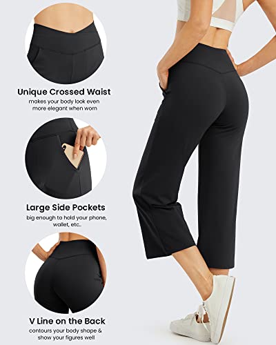 Image of G4Free Capri Pants for Women Wide Leg Yoga Dress Capris with Pockets Cross Loose Casual Work Crop Pants