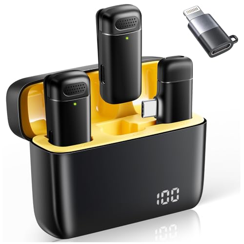 VOVIGGOL 2 Piezas Micrófono Inalámbrico Solapa para iPhone iPad Android con Estuche de Carga...