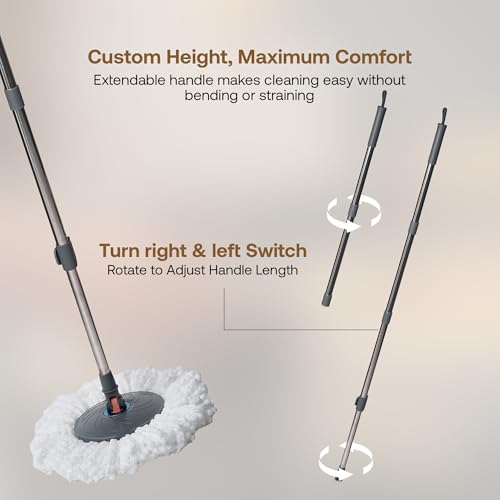 Image of BonKaso Twin Spin Mop Set | 1 Bucket, 1 Handle & 2 Microfiber Mop Heads with Stainless Steel Wringer | 360 Easy Floor Cleaning for Home & Office