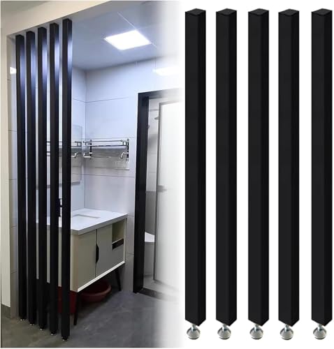 Paneles divisores de habitación ajustables de aluminio negro de 70 a 240 cm de alto, postes de partición de suelo a techo, columnas de rejilla, separador de espacio decorativo versátil (paquete de 5