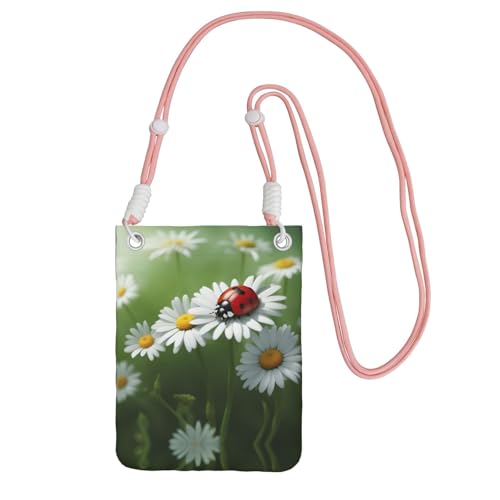 Ladybug On Daisy Flower Printing Crossbody Phone Case For Adult Wallet Crossbody Shoulder Bag With Detachable Shoulder Strap