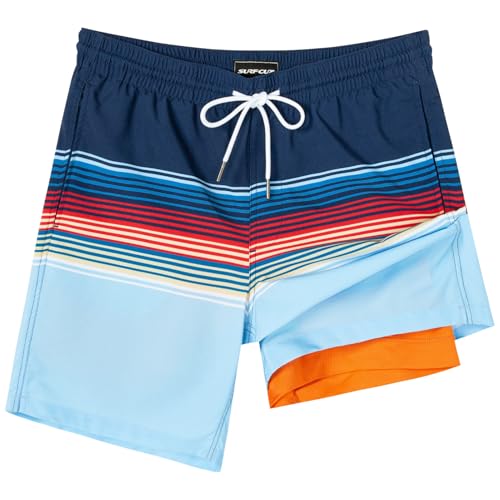 Image of SURF CUZ Mens Swim Trunks with Compression Liner Swim Shorts 7 inch Swimming Trunks Stretch 7 Inch Swim Suits Quick Dry