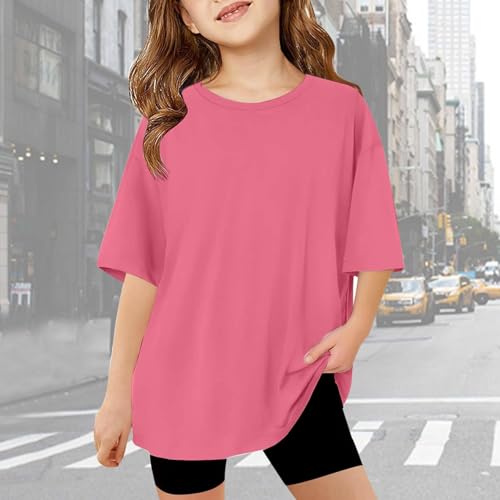 Girls Oversized T Shirts Dressy Casual Summer Tops Loose Fit Crewneck Short Sleeve Basic Tees Workout Blouse 3-14Years3