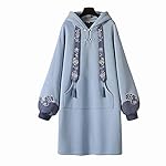 Exsaupy ファッション 秋冬 パーカー フード付き 重ね着風 パーカーワンピース 中国風 刺繍 チャイナドレス 漢服 ユニック デザイン コーデ 鶴柄 中華風 ゆったり トップス 長袖 チャイナ服 ロング ワンピース ドレス カジュアル 春 秋 冬 クリックポン