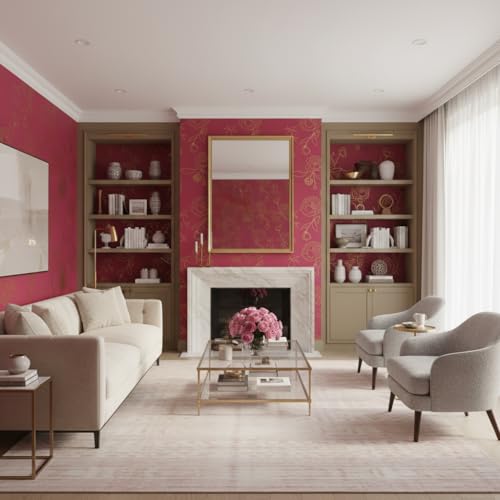 Image of VKR Pink and Gold Rose Peel and Stick Wallpaper, Self Adhesive Waterproof PVC Wall Sticker for Bedroom, Living Room and Furniture Decoration (45 cm x 300 cm)
