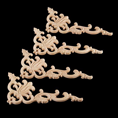 Muxsam 2-Pair Wood Carved Onlays, 20X10Cm/7.87"X3.94", Left&Right Decorated Furniture Appliques, Wooden Carving Corner Decals For Cabinet Drawer Cupboard Dresser Mirror Door Wall Bed Diy Projects #TOP5