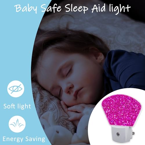 Image of Night Light Pink Glitter Plug-in LED Dusk-to-Dawn Sensor Soft Night Lamp,Suitable for Home Bedroom Bathroom Hallway Stairs